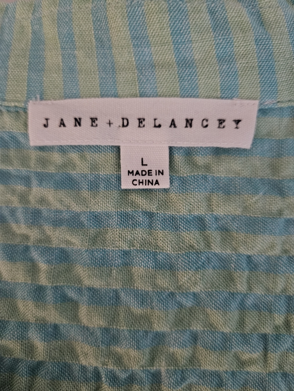 Jane + Delancey Blue Green Striped Top L Textured Short Sleeve Collared Blouse - Picture 7 of 9